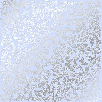 Einseitig bedrucktes Blatt Papier mit Silberfolie, Muster Silberne Schmetterlinge, Lila, 30,5 x 30,5 cm