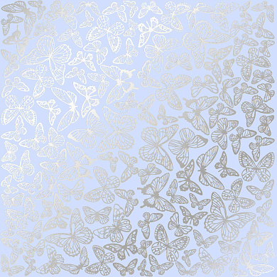лист односторонней бумаги с серебряным тиснением, дизайн silver butterflies purple, 30,5см х 30,5см