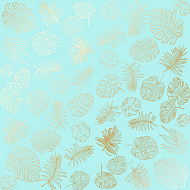лист односторонней бумаги с фольгированием "golden tropical leaves turquoise 30,5х30,5 см