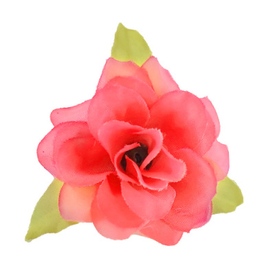 цветок розы с листочками коралловый, 1шт - 2
