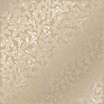 Blatt aus einseitigem Papier geprägt mit Silberfolie, Muster Silberne Schmetterlinge Kraft 12"x12"