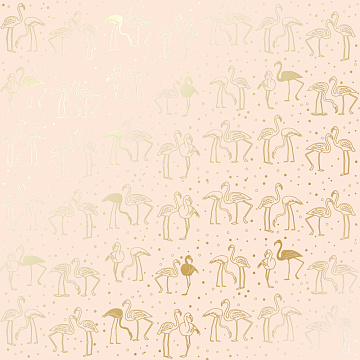 Sheet of single-sided paper with gold foil embossing, pattern Golden Flamingo Beige, 12"x12"