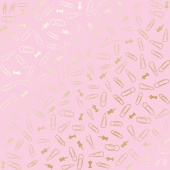 лист односторонней бумаги с фольгированием, дизайн golden drawing pins and paperclips, pink, 30,5см х 30,5см