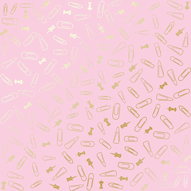 лист односторонней бумаги с фольгированием, дизайн golden drawing pins and paperclips, pink, 30,5см х 30,5см