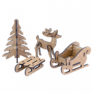 3D Blank Herringbone, Deer, Sled, Big sled, figurine kit for decorating a dollhouse #274