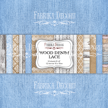 Doppelseitiges Scrapbooking-Papierset Wood Denim Lace, 15 cm x 15 cm , 12 Blätter