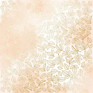 лист односторонней бумаги с фольгированием, дизайн golden rose leaves, color beige watercolor, 30,5см х 30,5см
