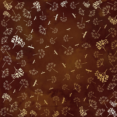 лист односторонней бумаги с фольгированием, дизайн golden dill, brown aquarelle, 30,5см х 30,5см