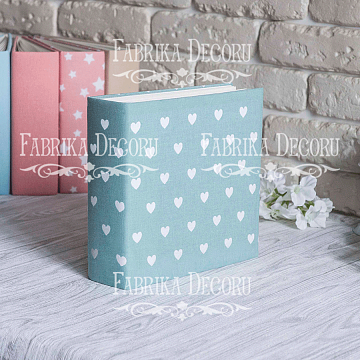 Blank album with a soft fabric cover Hearts on mint 20сm х 20сm