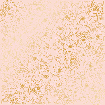 Sheet of single-sided paper with gold foil embossing, pattern Golden Pion Peach, 12"x12"