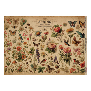 Arkusz kraft papieru z wzorem "Botany spring", #10, 42x29,7 cm