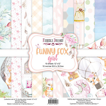 Double-sided scrapbooking paper set Funny fox girl 12"x12", 10 sheets