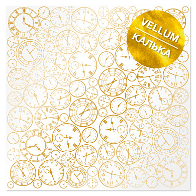 лист кальки (веллум) с золотым узором golden clocks 30,5х30,5 см