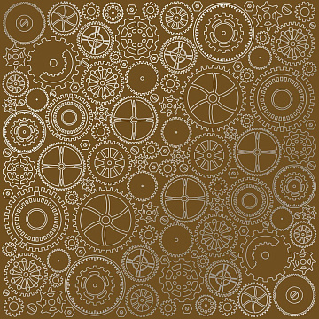 Sheet of single-sided paper embossed with silver foil, pattern Silver Gears, color Milk chocolate 12"x12" 