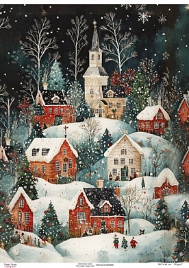 Decoupage Card "Winter Village in the Evening", #0869, 29.7x42cm