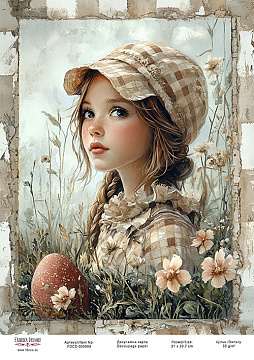 Decoupage card «Girl in flowers» #000888, 21cm x 29,7cm