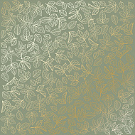 Sheet of single-sided paper embossed by golden foil "Golden Rose leaves, color Olive"