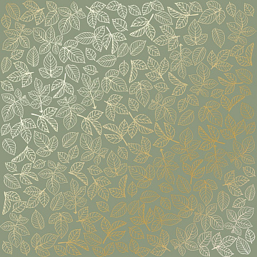 Sheet of single-sided paper with gold foil embossing, pattern "Golden Rose leaves, color Olive"