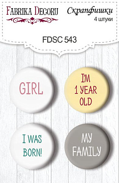 Set mit 4 Flair-Buttons zum Scrapbooking My cute Baby Elephant Girl #542