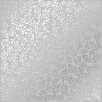 Sheet of single-sided paper embossed with silver foil, pattern Silver Leaves mini, color Gray 12"x12" 
