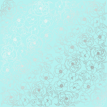 Sheet of single-sided paper embossed with silver foil, pattern Silver Pion Turquoise 12"x12" 