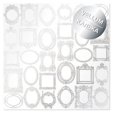 Silver foiled vellum sheet, pattern Silver Frames 12"x12"