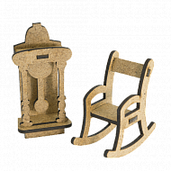 фигурки 3d для украшения кукольных домиков и шедоубоксов кресло-качалка, часы, набор #56