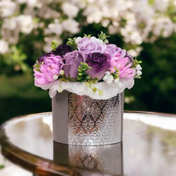 "amethyst luxury" composition with soap foam flowers in a hat box, 200 x 200 x 190 mm - 2