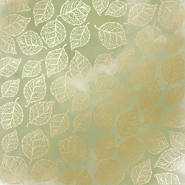 Sheet of single-sided paper with gold foil embossing, pattern Golden Delicate Leaves, color Olive watercolor, 12"x12"