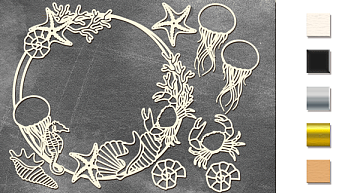 Chipboard embellishments set, "Frame with jellyfish" #385