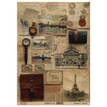 Arkusz kraft papieru z wzorem "Vintage Europe", #7, 42x29,7 cm