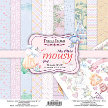 Double-sided scrapbooking paper set My little mousy girl 12"x12", 10 sheets