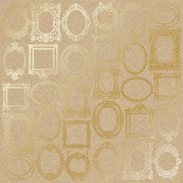 Sheet of single-sided paper with gold foil embossing, pattern "Golden Frames Kraft"