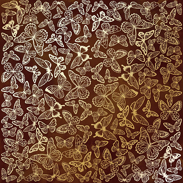 Sheet of single-sided paper with gold foil embossing, pattern "Golden Butterflies, color Brown aquarelle"