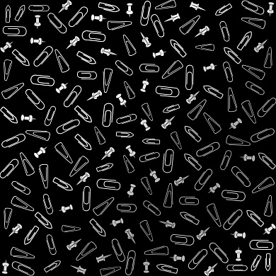 лист односторонней бумаги с серебряным тиснением, дизайн silver drawing pins and paperclips, black, 30,5см х 30,5см