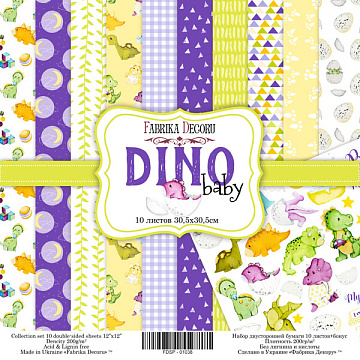 Double-sided scrapbooking paper set Dino baby 12"x12" 10 sheets