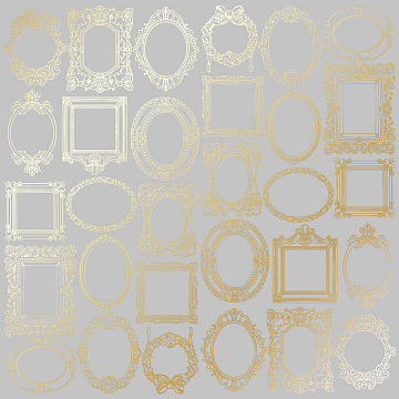 Sheet of single-sided paper with gold foil embossing, pattern "Golden Frames Gray"