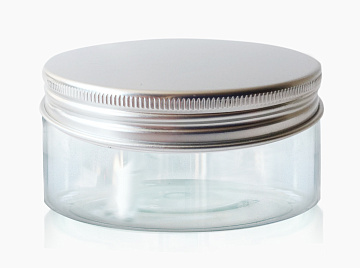 Plastic Jar 150 ml, transparent, with a tin lid