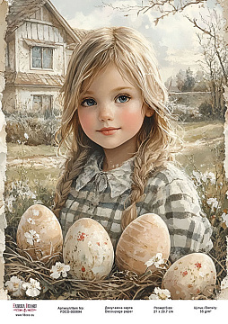 Decoupage card «Girl in flowers-03» #000894, 21cm x 29,7cm