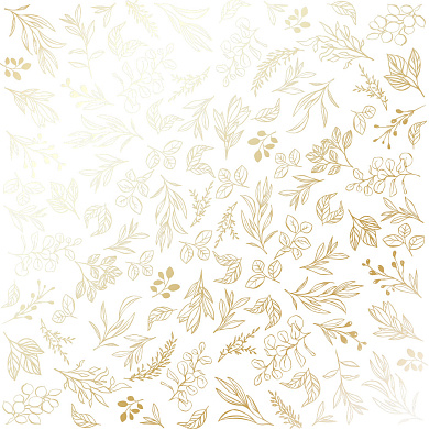 лист односторонней бумаги с фольгированием, дизайн golden branches white, 30,5см х 30,5см