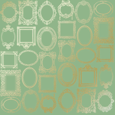 лист односторонней бумаги с фольгированием, дизайн golden frames, color avocado, 30,5см х 30,5см