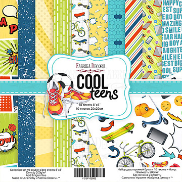 Doppelseitiges Scrapbooking-Papierset Cool Teens, 20 cm x 20 cm, 10 Blätter