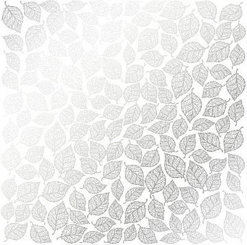 Sheet of single-sided paper embossed with silver foil, pattern Silver Leaves mini, color White 12"x12" 