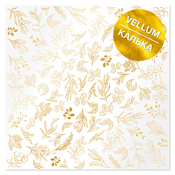 Gold foil vellum sheet, pattern Golden Branches 12"x12"