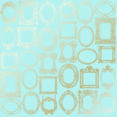 лист односторонней бумаги с фольгированием, дизайн golden frames turquoise, 30,5см х 30,5см