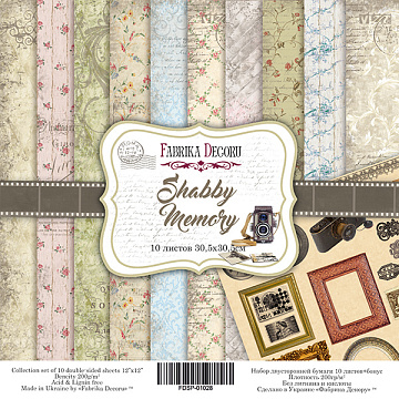 Double-sided scrapbooking paper set Shabby memory 12"x12", 10 sheets