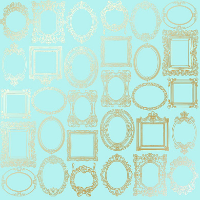 лист односторонней бумаги с фольгированием, дизайн golden frames turquoise, 30,5см х 30,5см