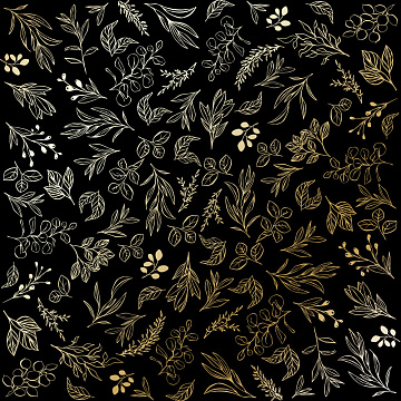 Einseitig bedruckter Papierbogen mit Goldfolienprägung, Muster "Golden Branches Black"