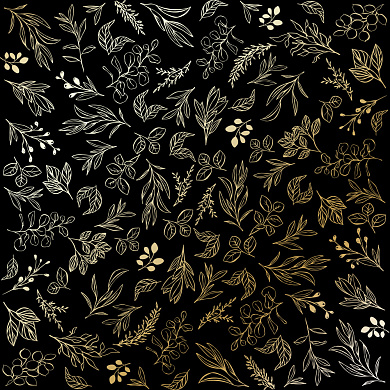 лист односторонней бумаги с фольгированием, дизайн golden branches black, 30,5см х 30,5см