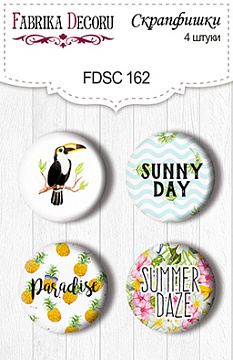 Set mit 4 Flair-Buttons zum Scrapbooking "Sunny day" #162